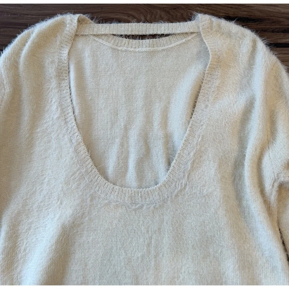 GB Cream Fuzzy Eyelash‎ Balletcore Sweater Dress L Soft Girl Stretch Nylon Cozy